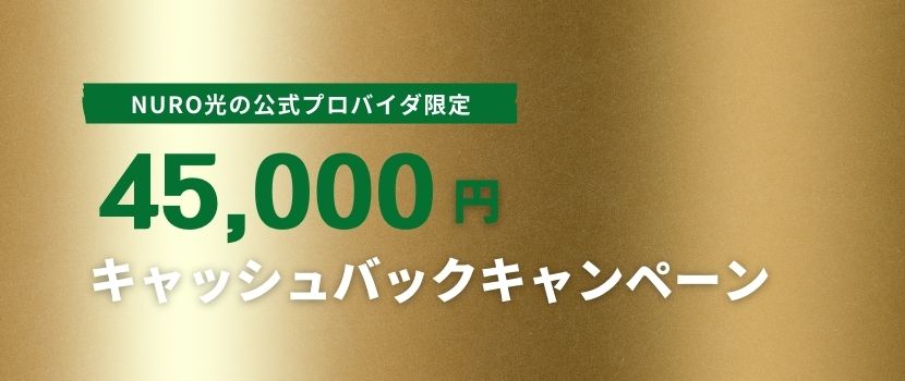 NURO光の公式プロバイダ限定。45,000円キャッシュバックキャンペーン