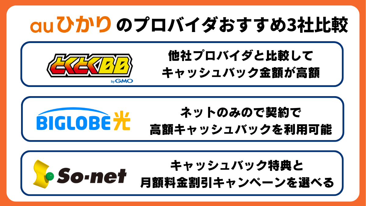 auひかりのおすすめプロバイダ3社比較