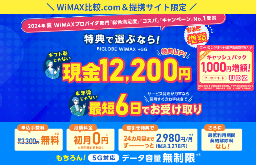 ビッグローブWiMAXは、当サイト限定で総額13,200円割引