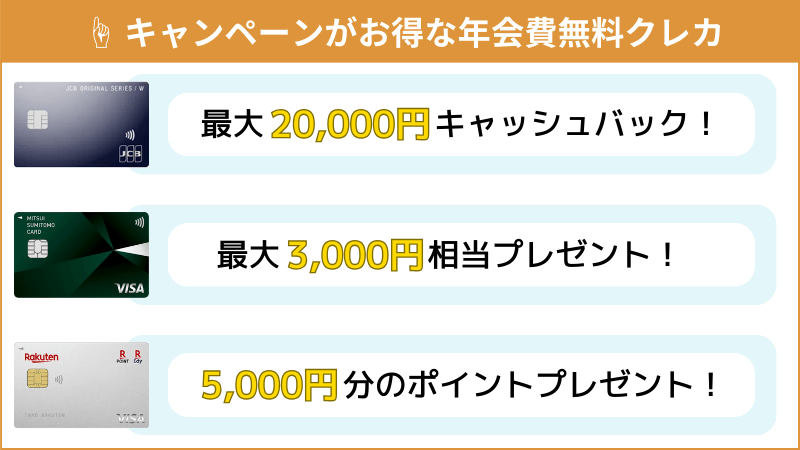 キャンペーンがお得なおすすめ年会費無料クレジットカード