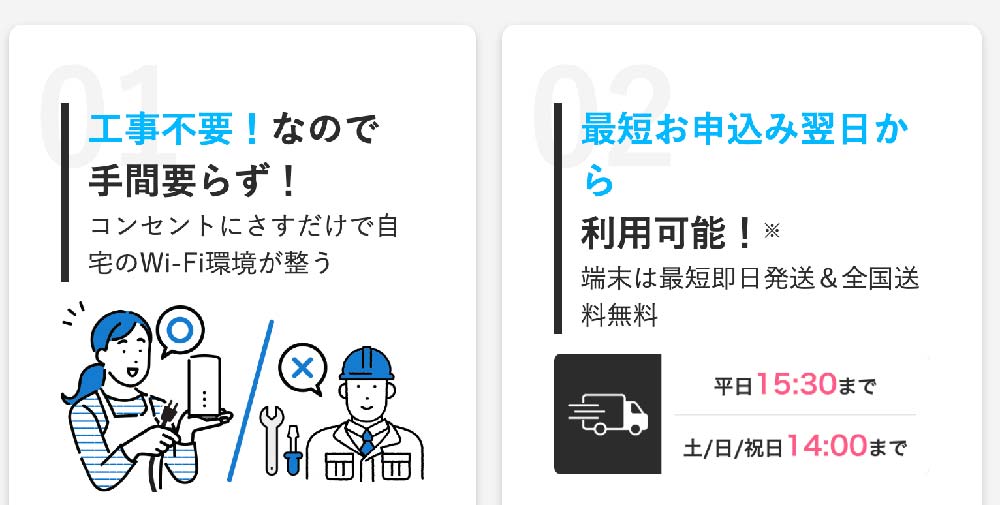 工事不要ですぐに端末が使えるイメージ