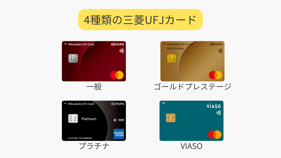 4種類の三菱UFJカード(一般/ゴールドプレステージ/プラチナ/VIASO)