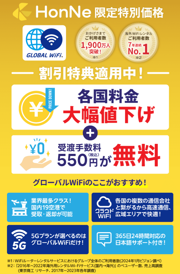 GLOBAL WiFi　HonNe限定