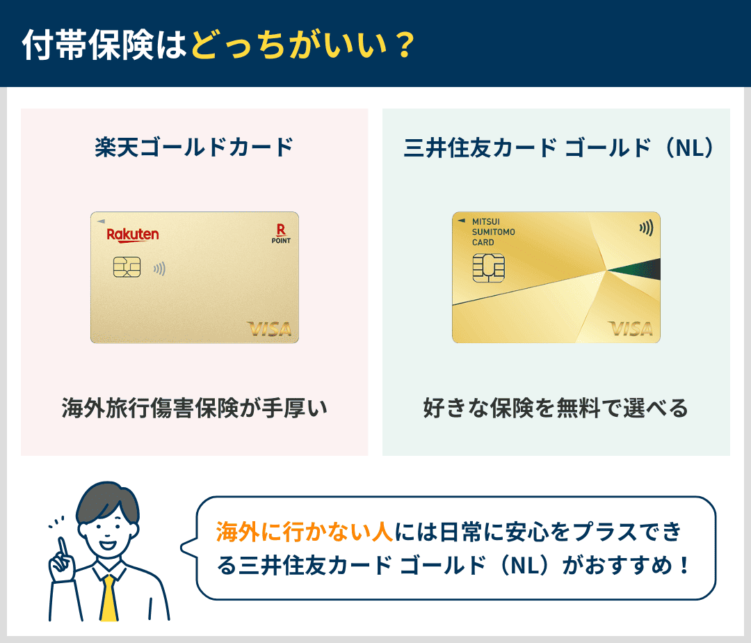 楽天ゴールドカードと三井住友カード ゴールド（NL）の付帯保険の違い