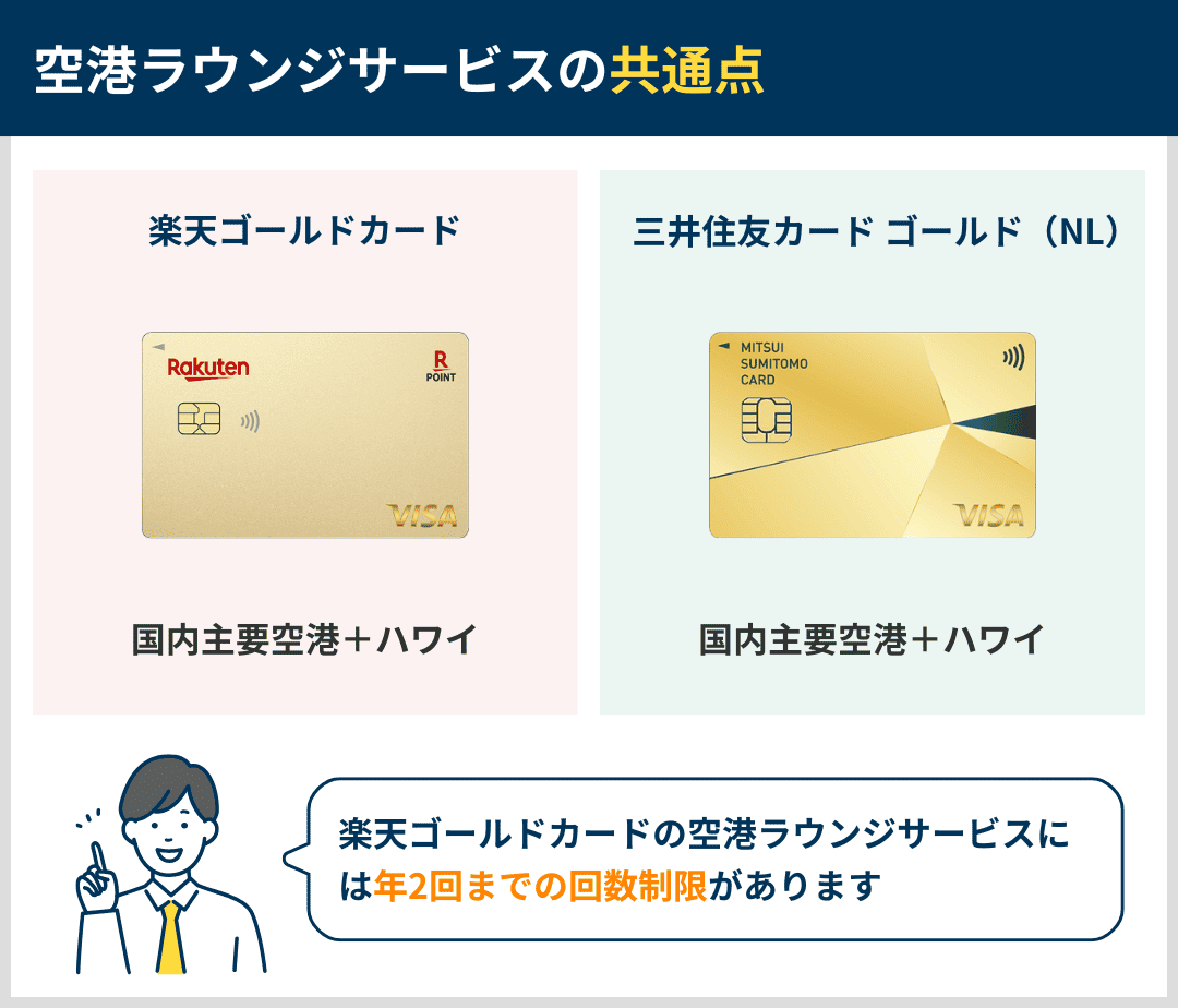 楽天ゴールドカードと三井住友カード ゴールド（NL）の空港ラウンジの違い