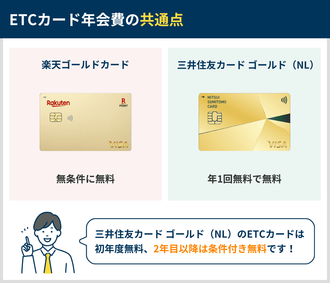 楽天ゴールドカードと三井住友カード ゴールド（NL）の付帯カードを比較