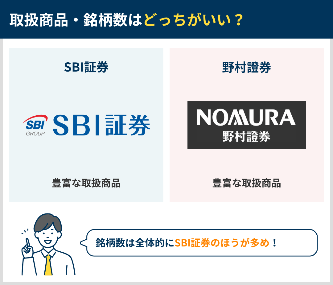 取扱商品・銘柄数の違いを比較