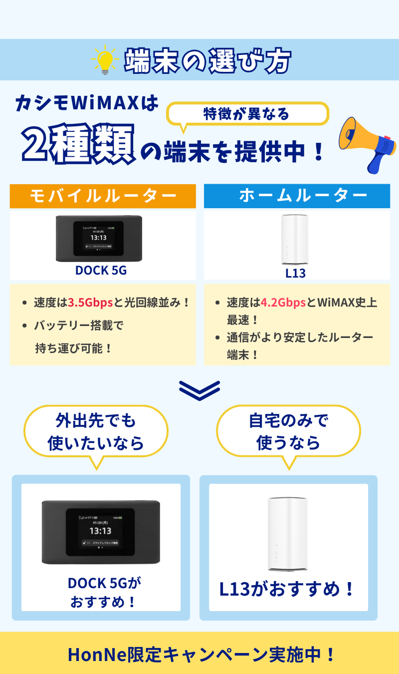 カシモWiMAXでおすすめの端末は?