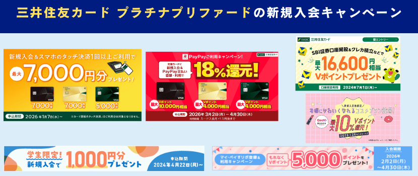 三井住友カード プラチナプリファード新規入会キャンペーン情報