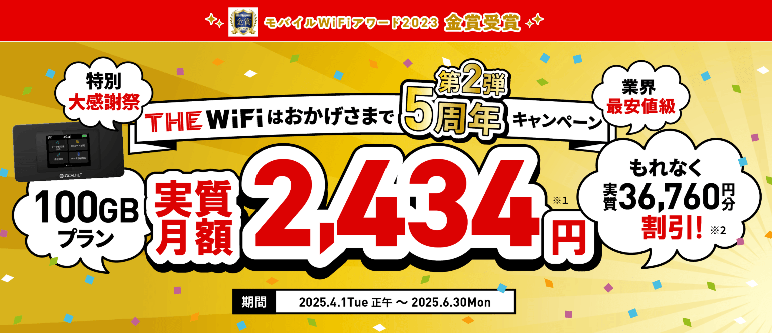 THE WiFiの5周年キャンペーン第2弾