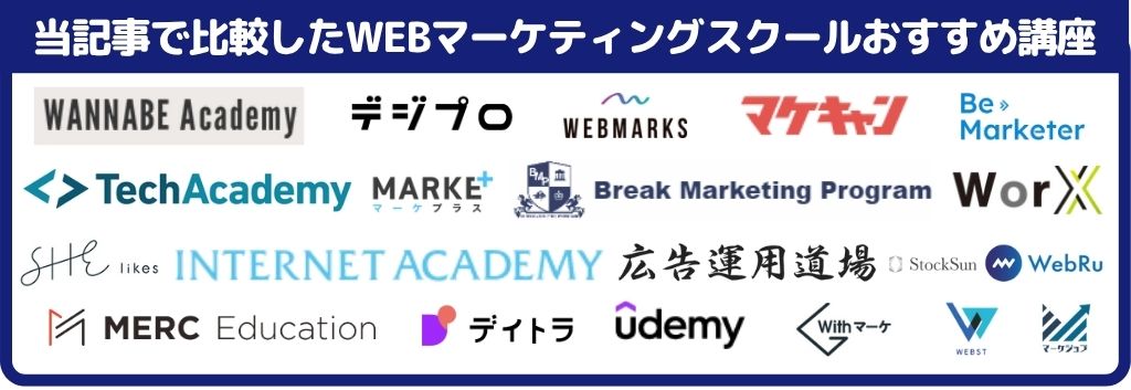 当記事で比較したWEBマーケティングスクールおすすめ講座