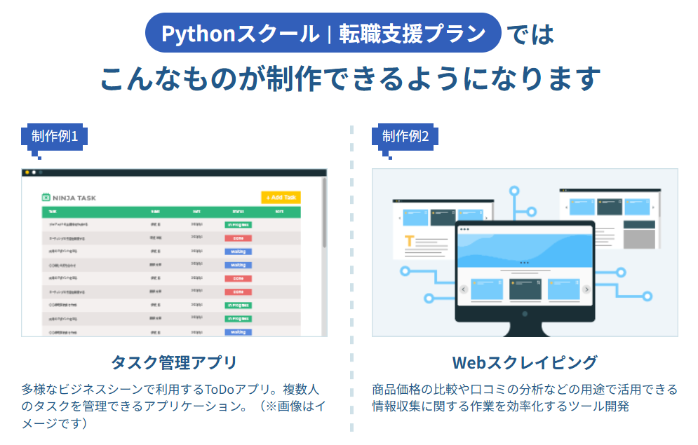 忍者CODEのPythonコースではこんなものが制作できるようになります