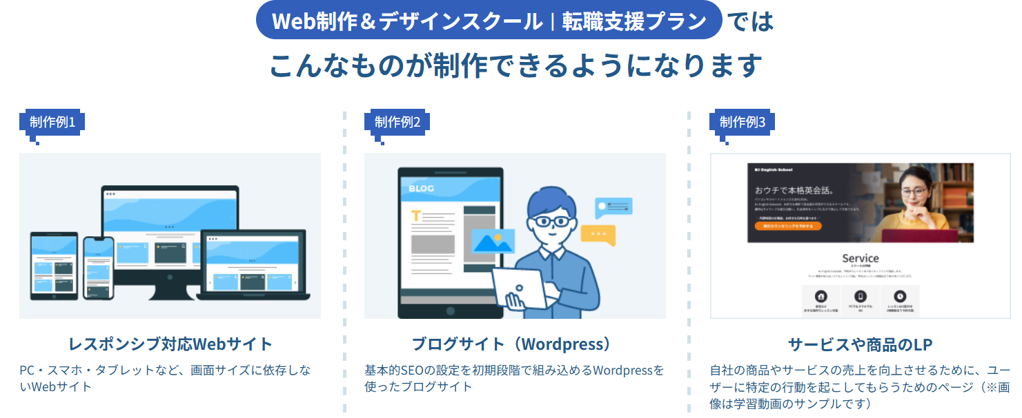 忍者CODEのWEB制作&デザインコースではこんなものが制作できるようになります