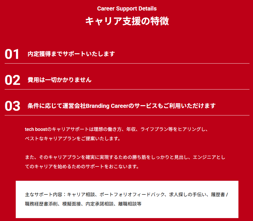 テックブースト・キャリア支援の特徴