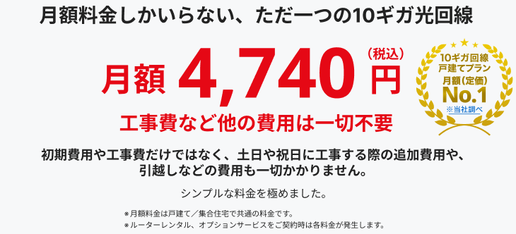 BB.excite光 10Gの月額料金