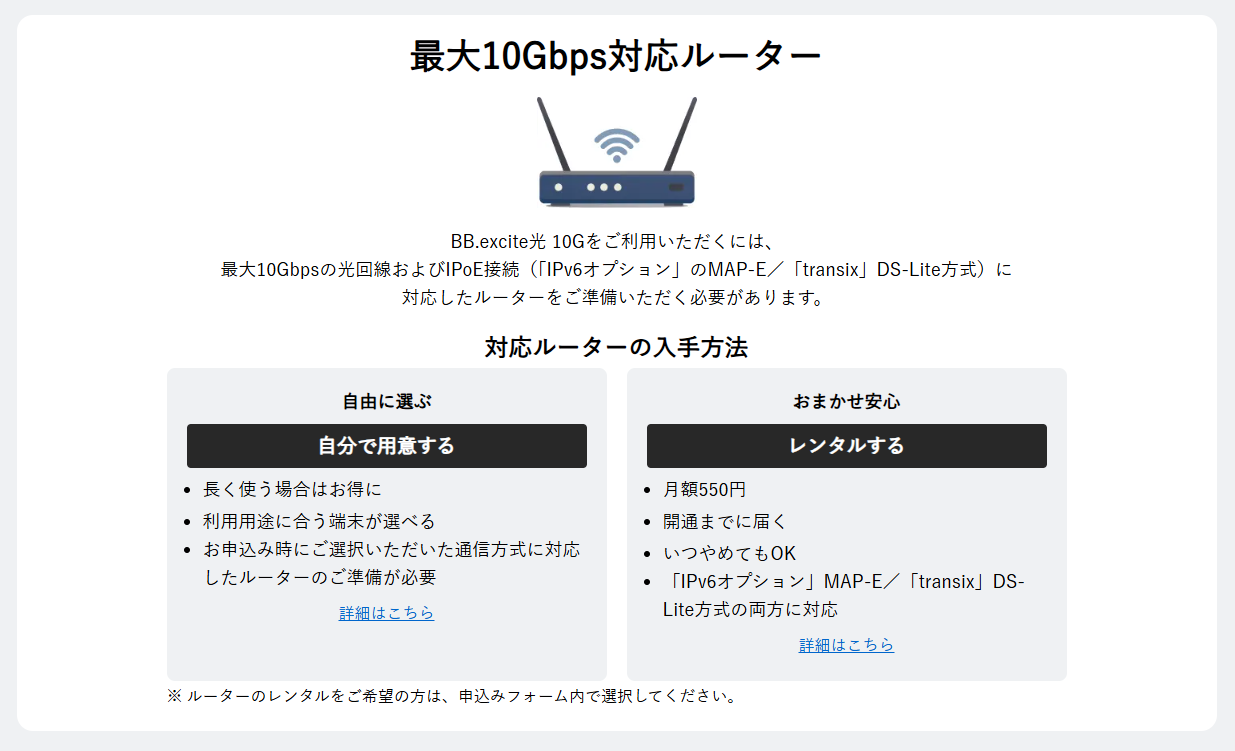 BB.excite光 10Gのワイファイルーターレンタル