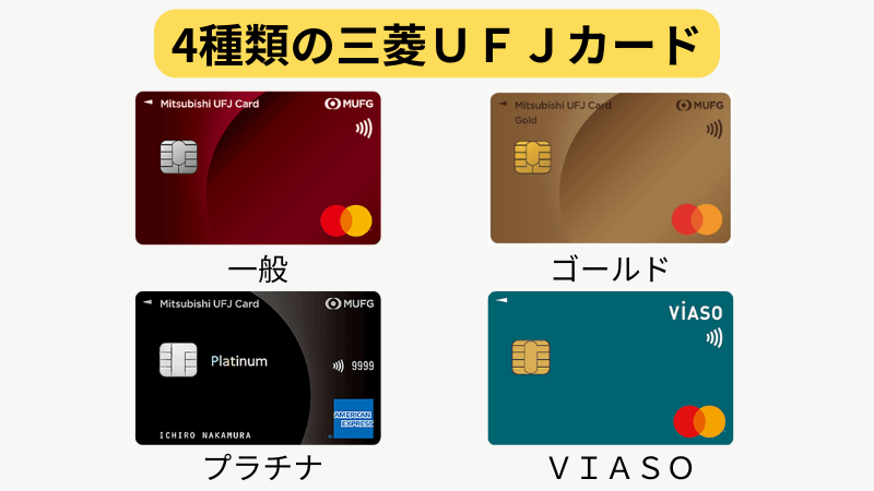 4種類の三菱ＵＦＪカード(一般/ゴールド/プラチナ/ＶＩＡＳＯ)