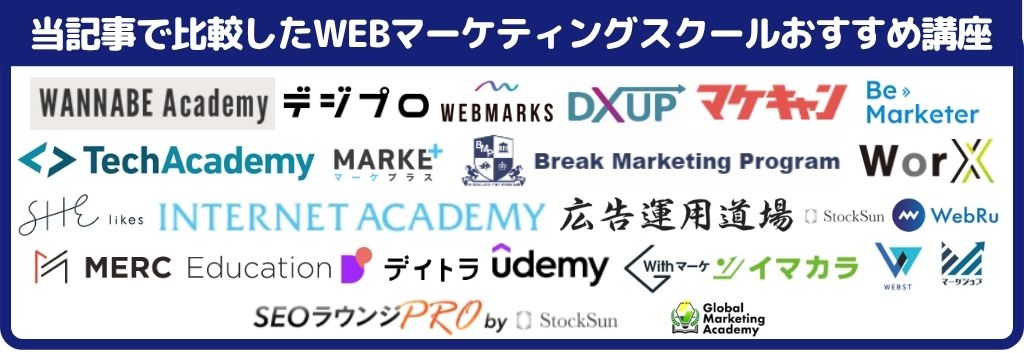 当記事で比較したWEBマーケティングスクールおすすめ講座