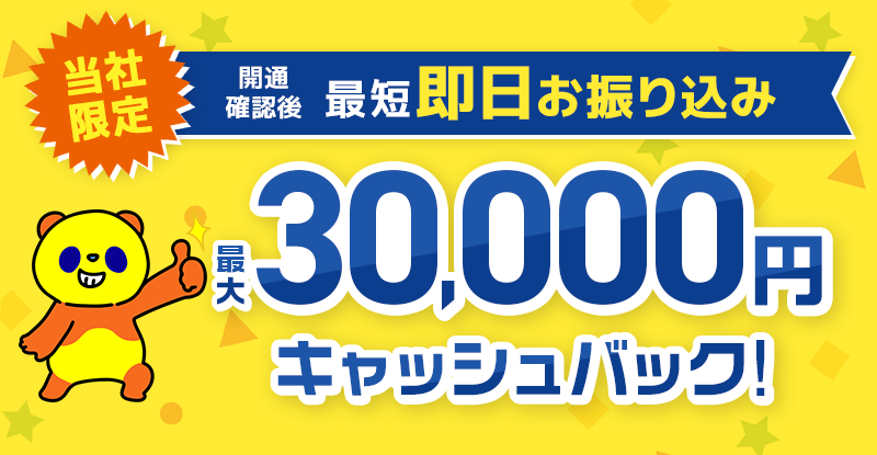 30,000円キャッシュバック