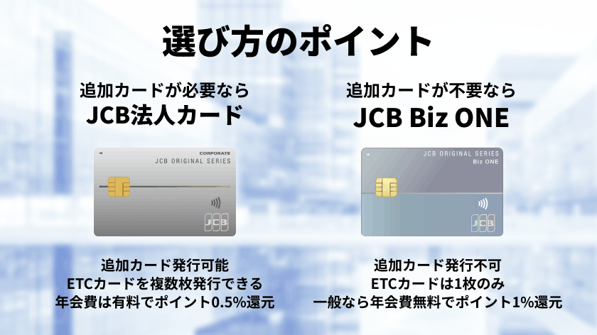 JCBの法人カード・ビジネスカードの選び方のまとめ