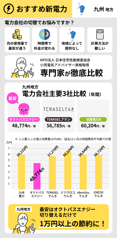 九州地方でおすすめの電力会社