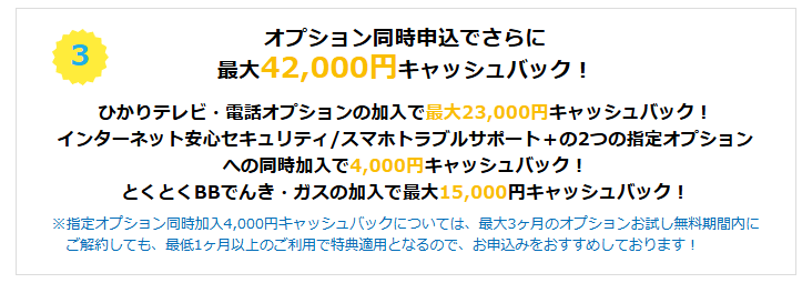 オプション同時申し込みで最大キャッシュバック増額