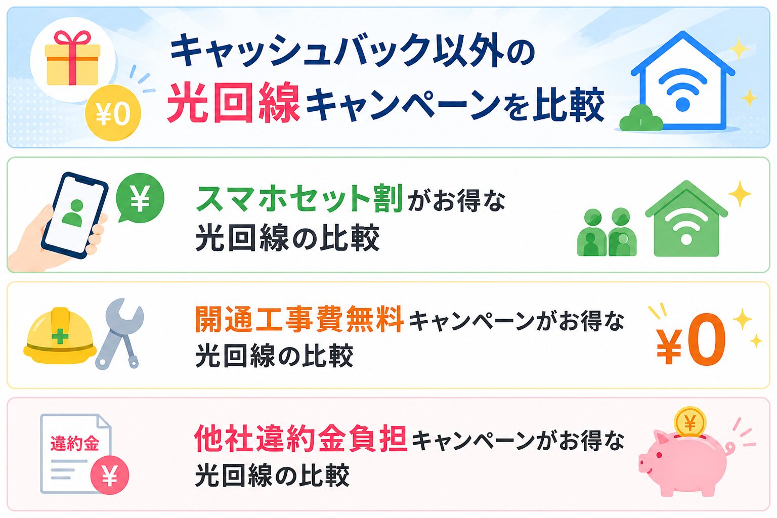 キャッシュバック以外の光回線キャンペーンを比較
