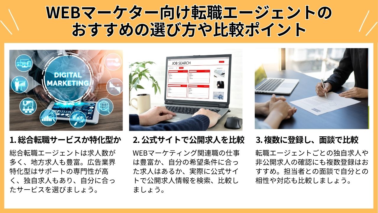 WEBマーケター向けの転職エージェントの選び方や比較ポイント